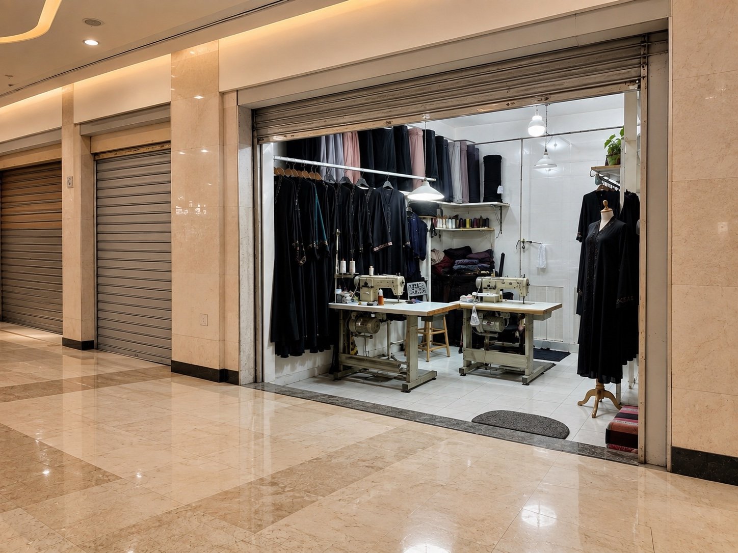Practical tailoring studio with sewing machines inside a mall